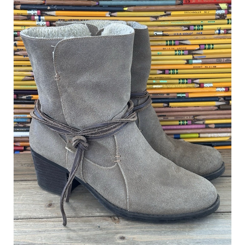 Eddie Bauer Suede Ankle Boots Women's Sz 7.5 M BOHO Leather Lacing